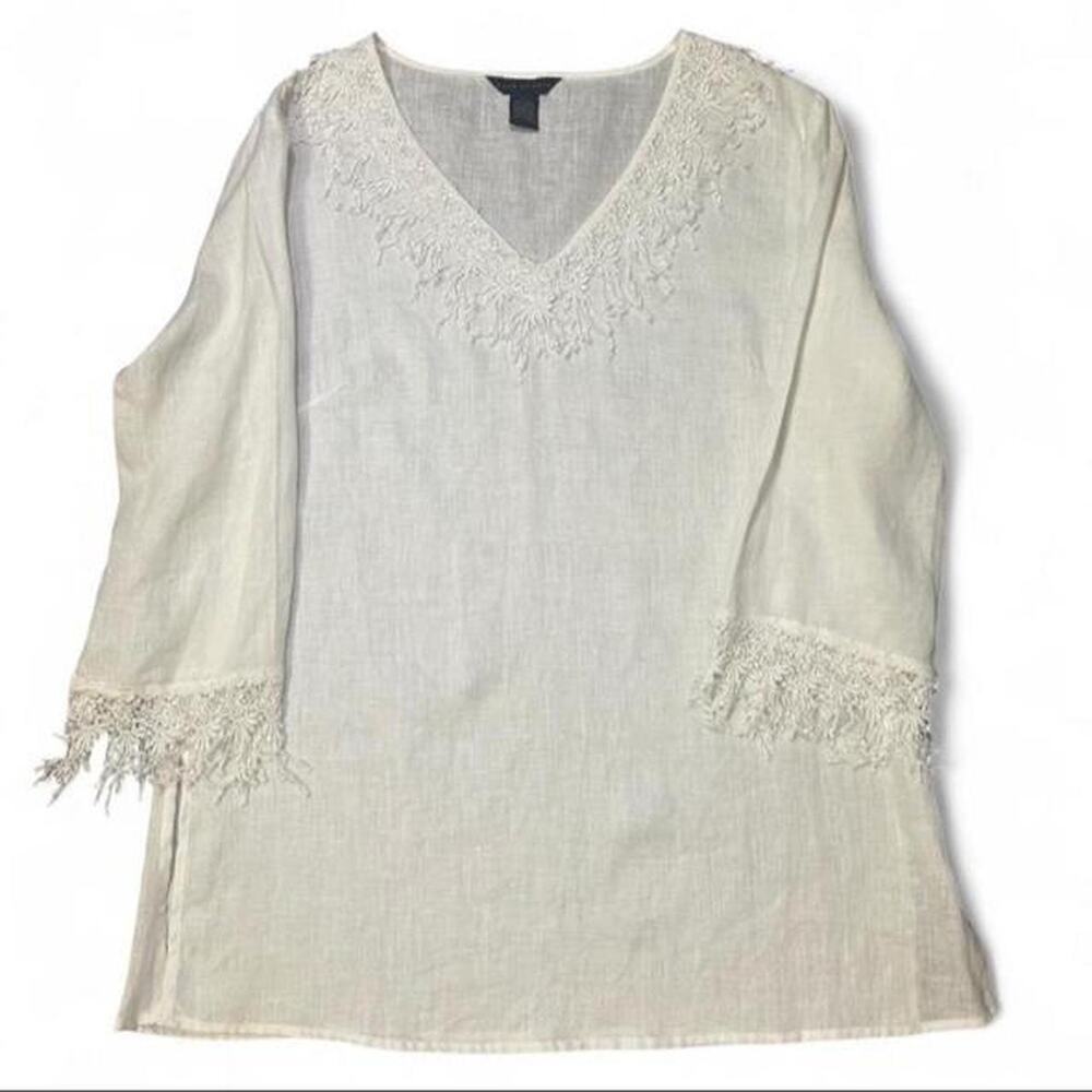 White linen tunic lace v neck